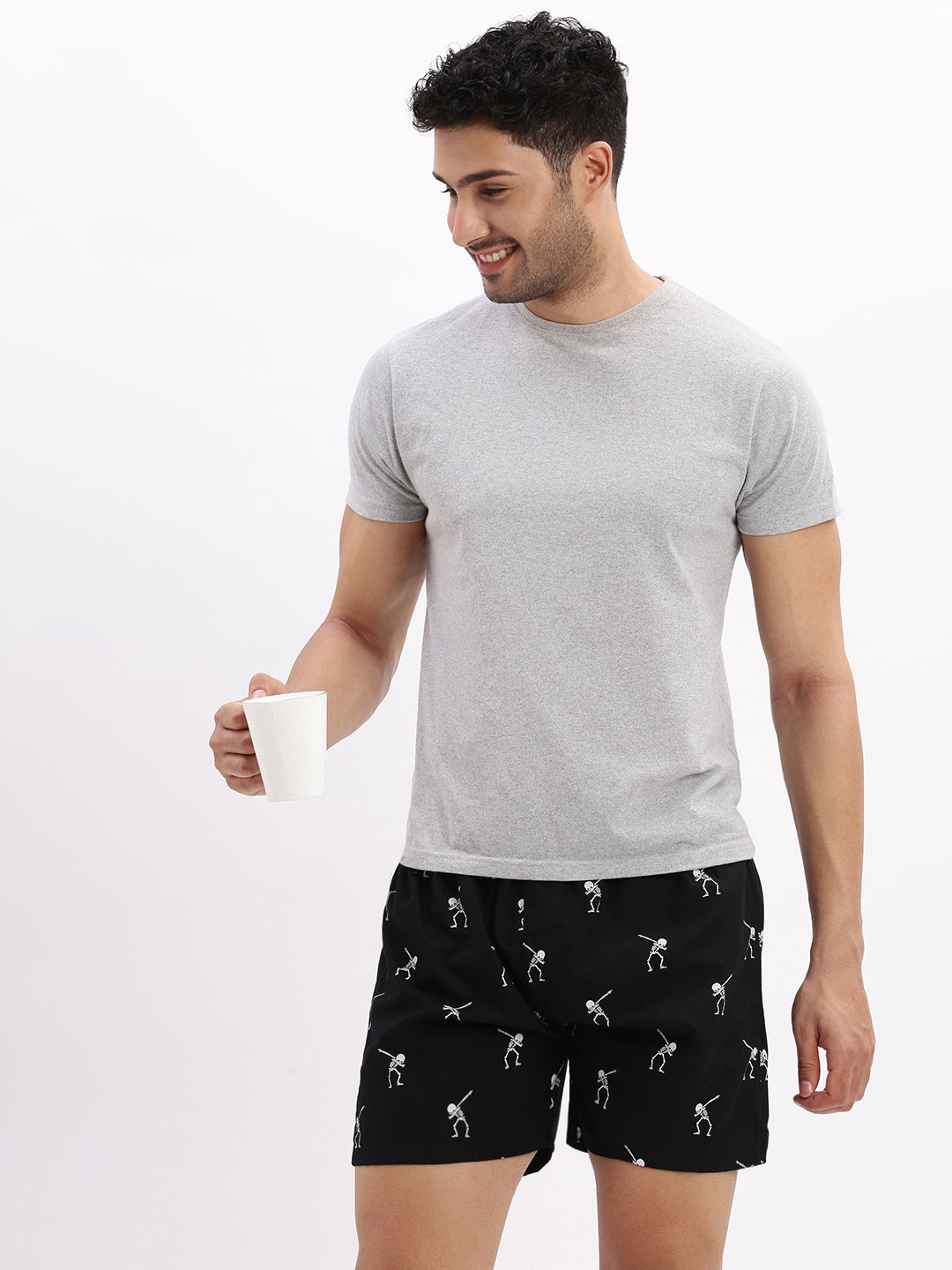 Men Printed Cotton Black Boxer