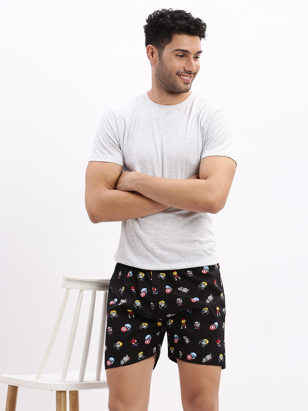 Men Printed Cotton Black Boxer