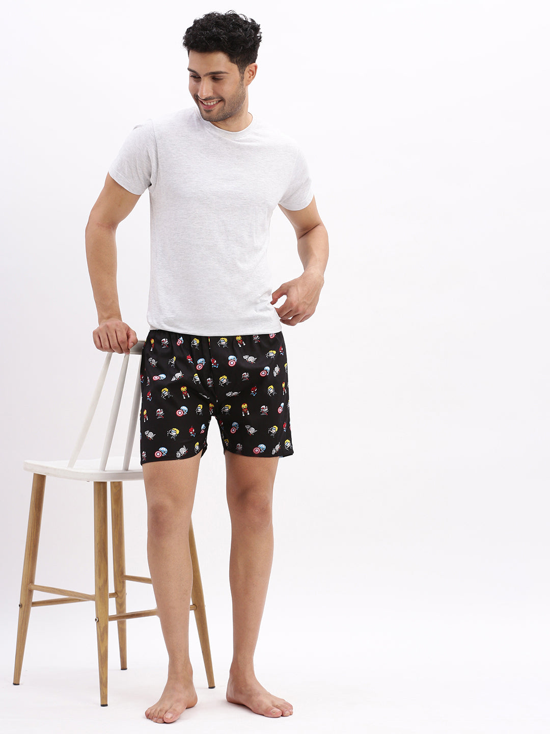 Men Printed Cotton Black Boxer