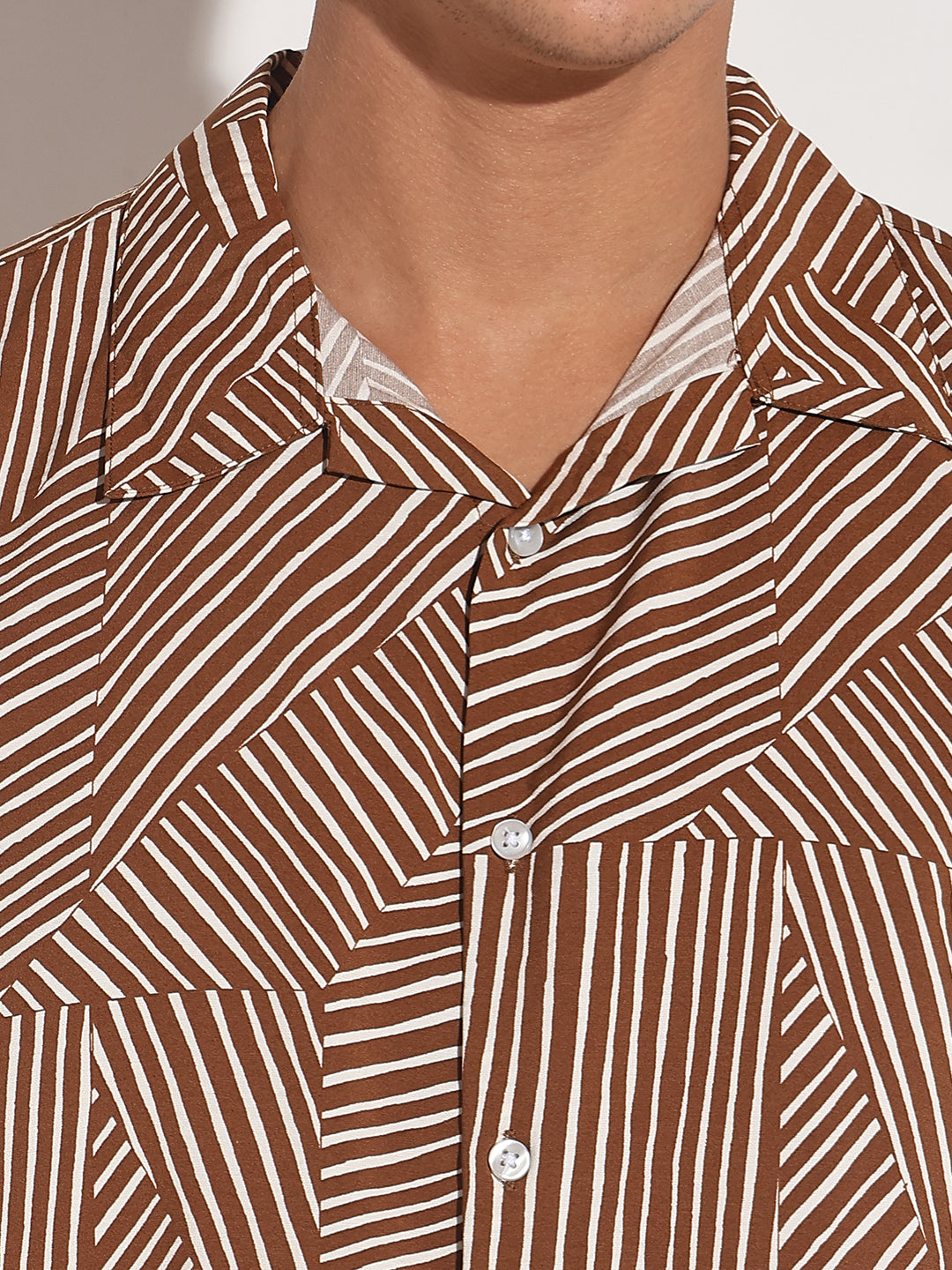 Men's Abstract Brown Striped Print Slim Fit Co-ords