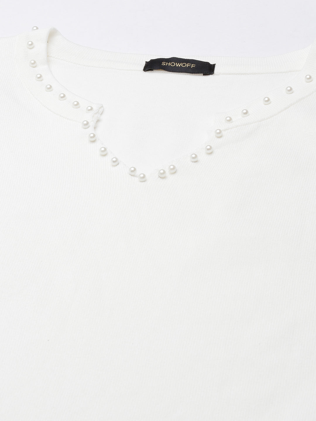 Women Off White Solid Fitted Top