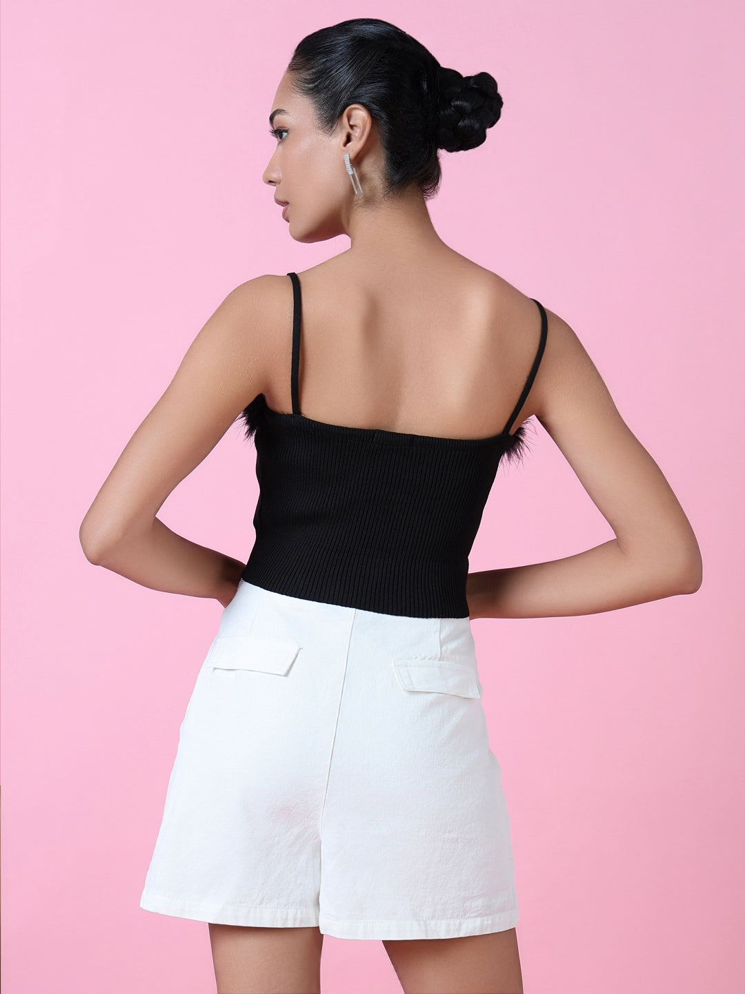 Women Black Solid Fitted Crop Top