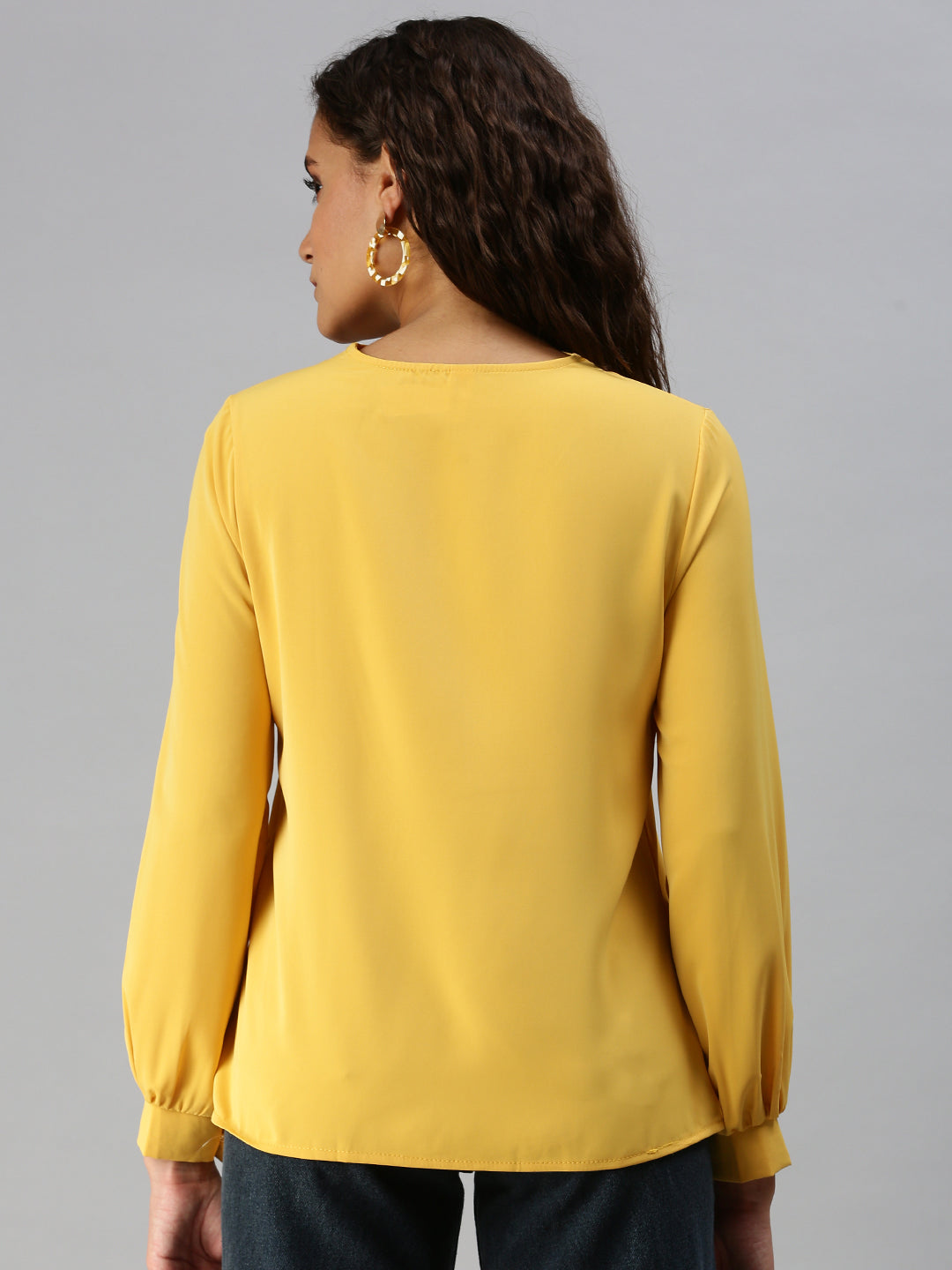 Women Tie-Up Neck Solid Mustard Top