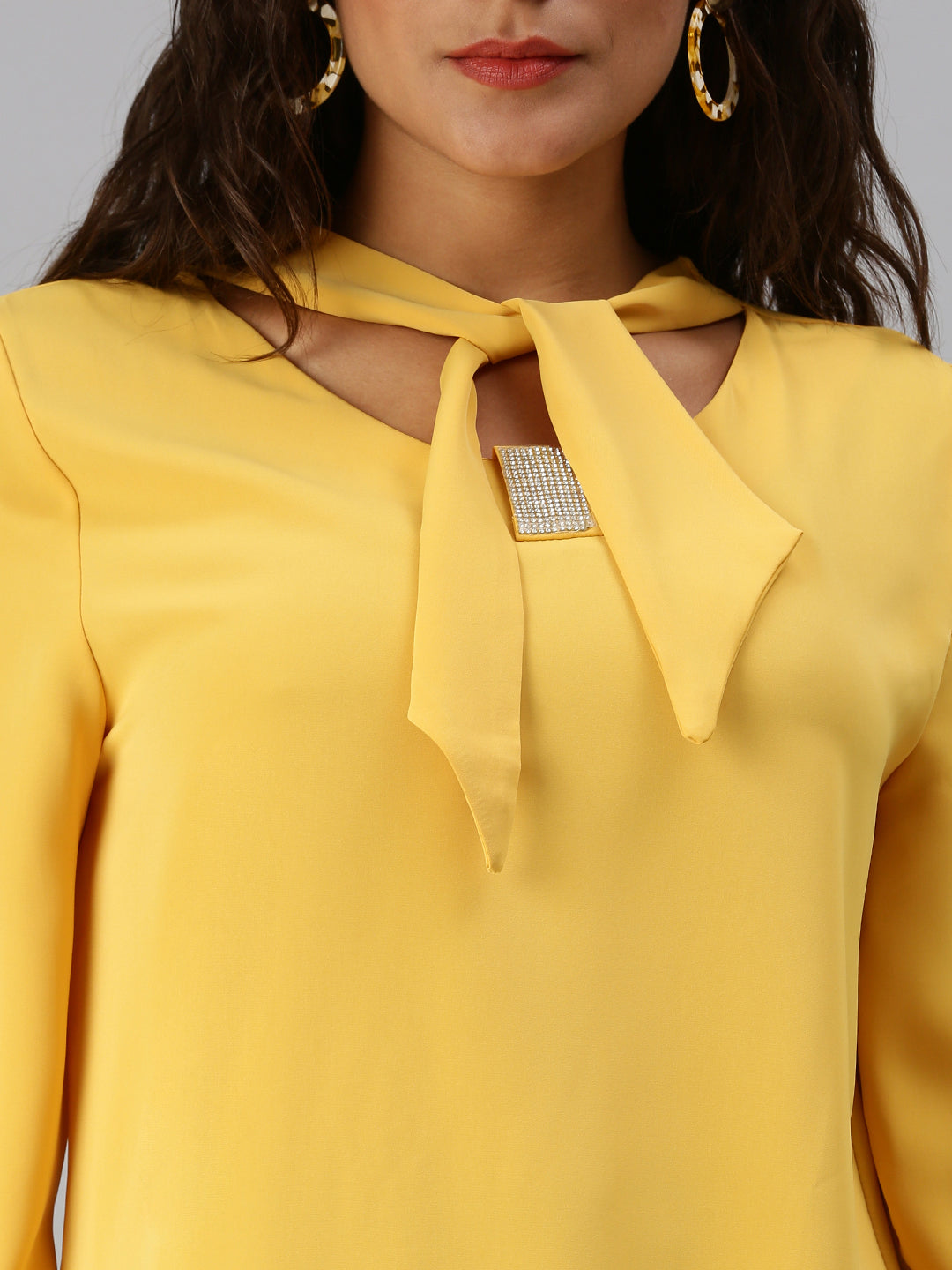 Women Tie-Up Neck Solid Mustard Top