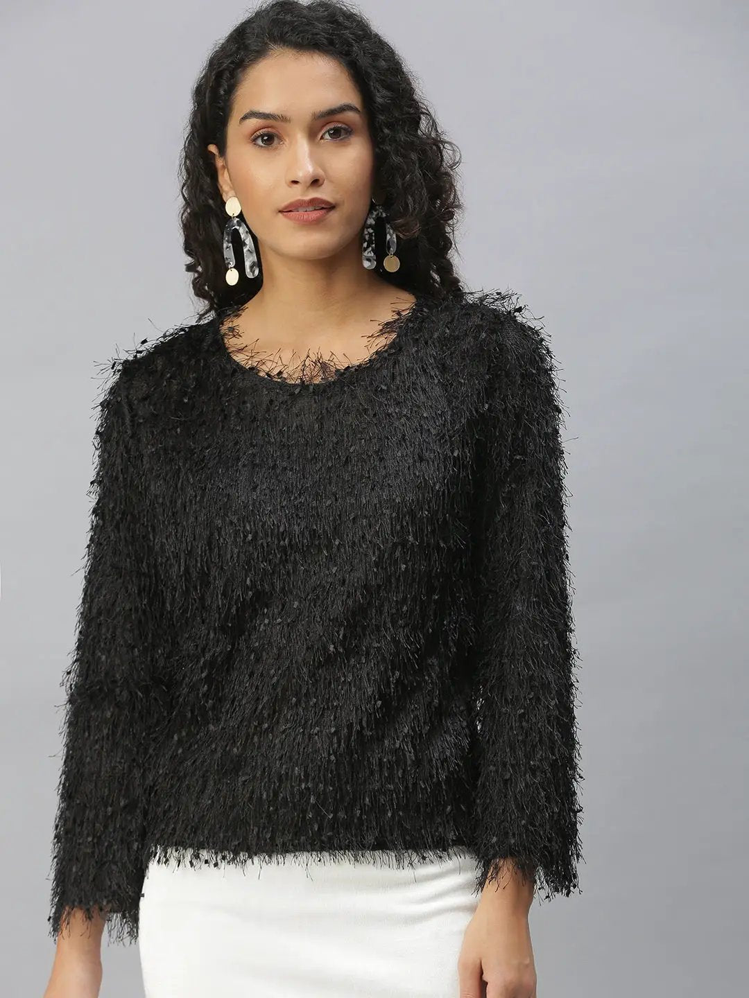 Women's Self Design Black Top