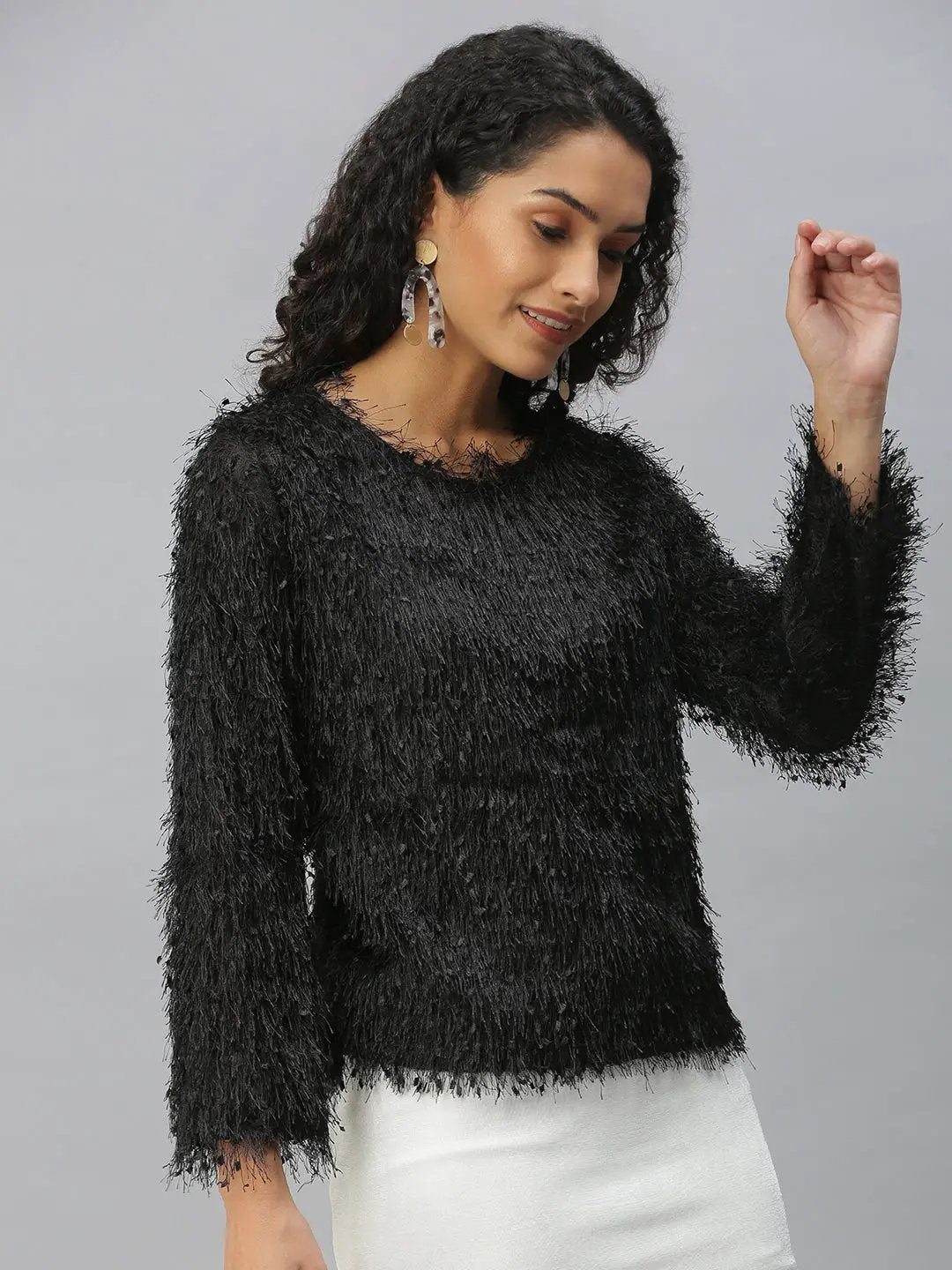 Women's Self Design Black Top