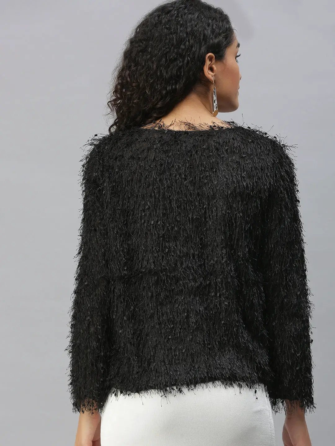 Women's Self Design Black Top