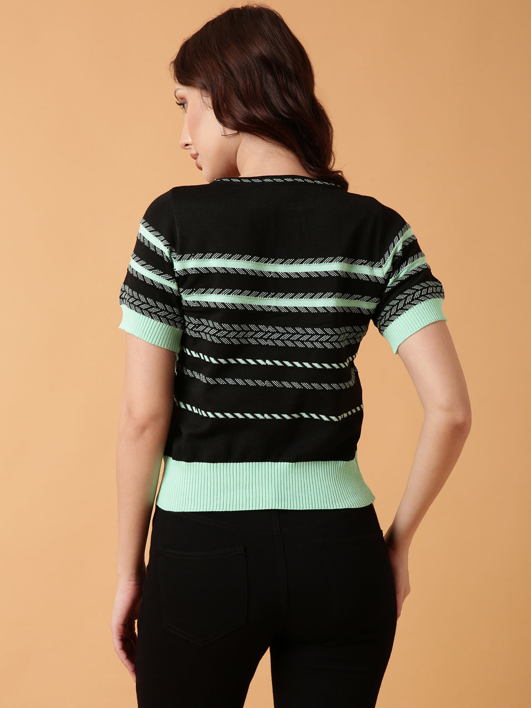 Women Green Striped Top