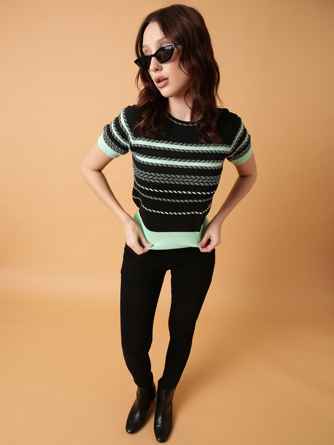 Women Green Striped Top