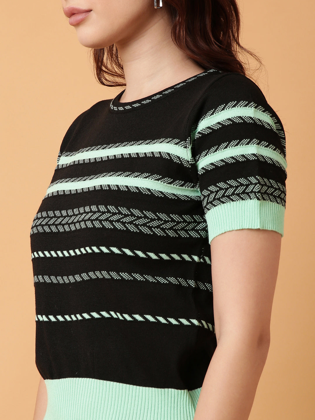 Women Green Striped Top