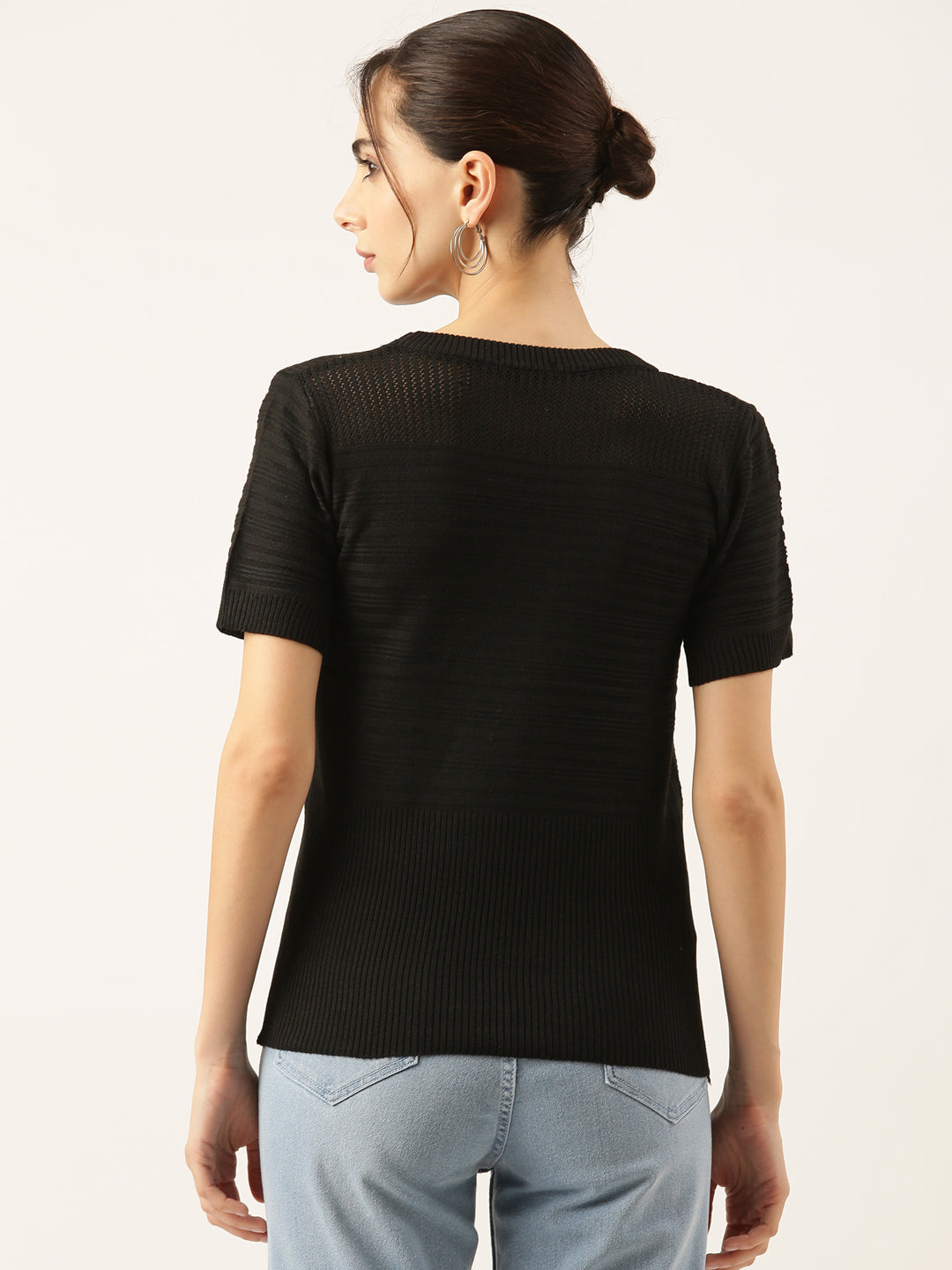 Women's Black Solid Crochet Top