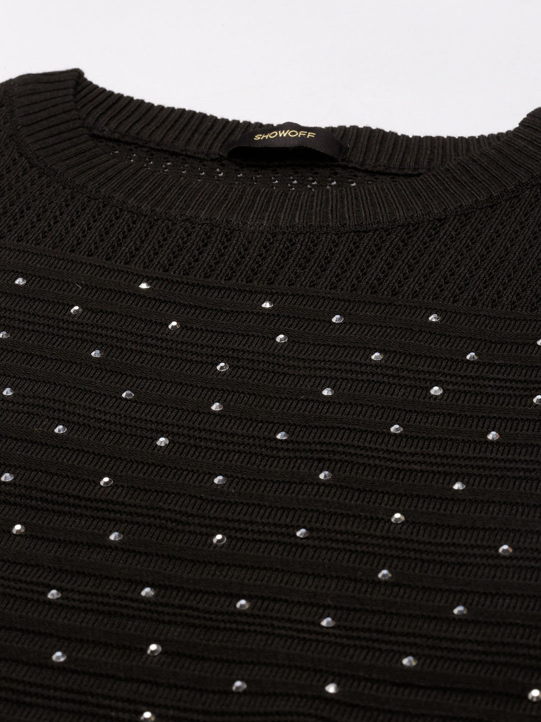 Women's Black Solid Crochet Top