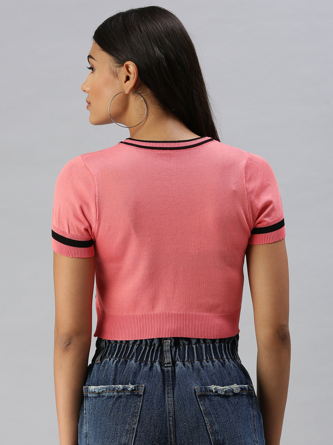 Women Solid Pink Fitted Top