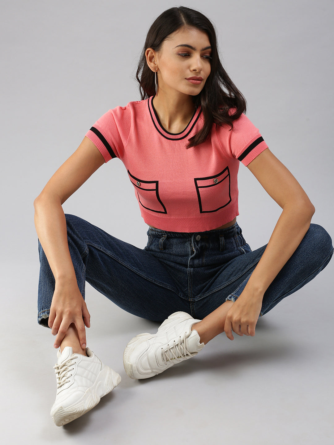 Women Solid Pink Fitted Top