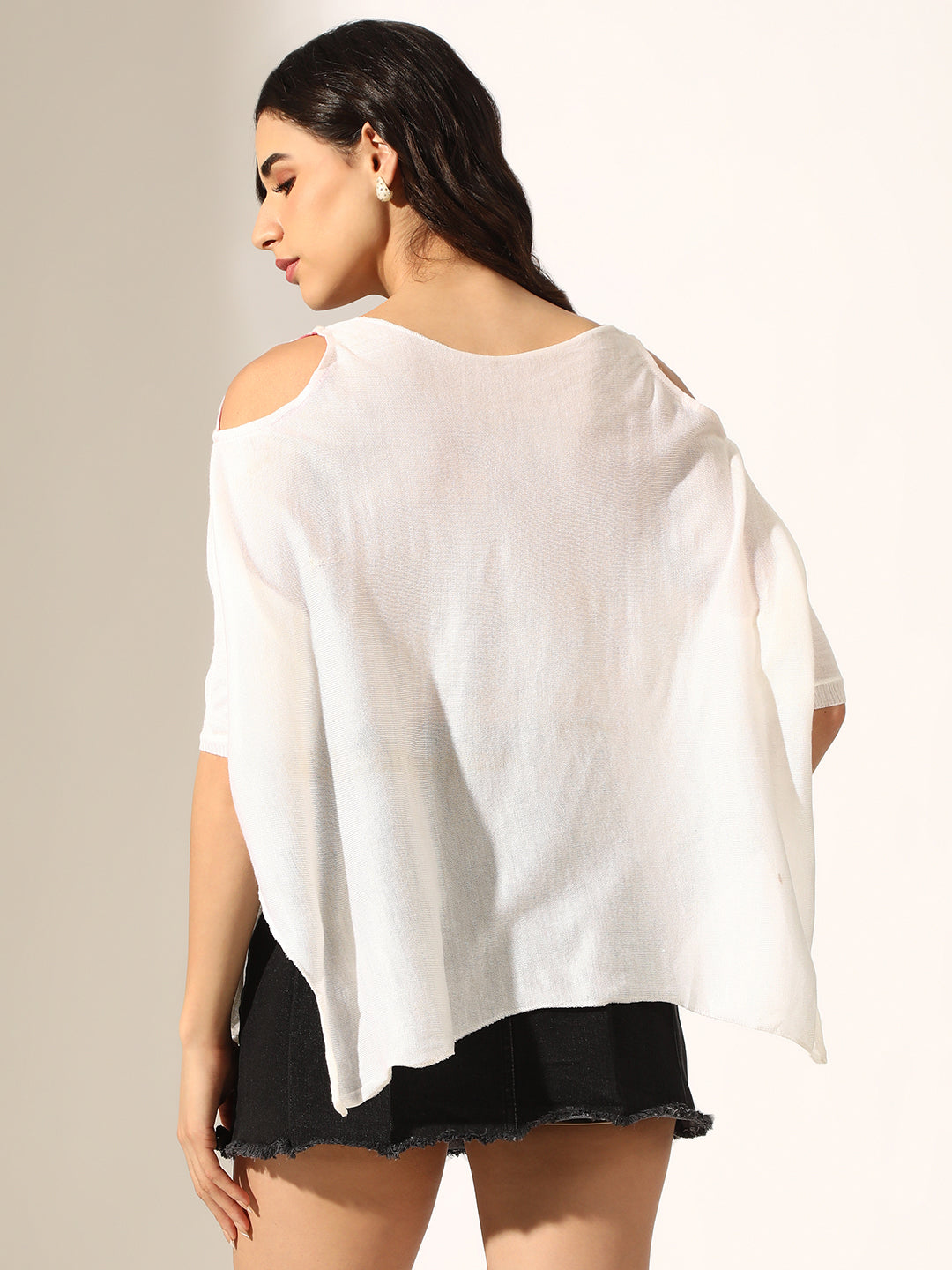 Women's Graphic White Cold-Shoulder Loose Fit Top