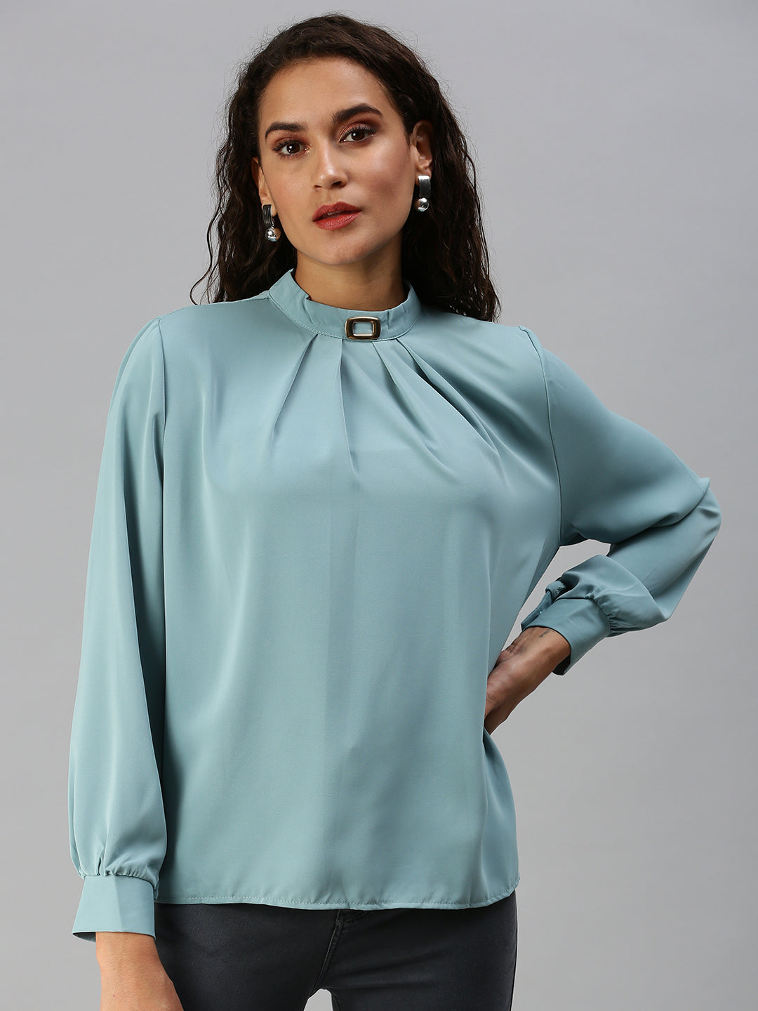 Women Solid Blue Top