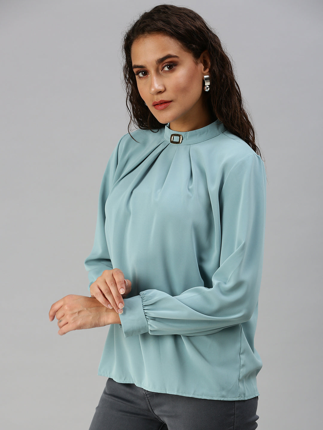 Women Solid Blue Top