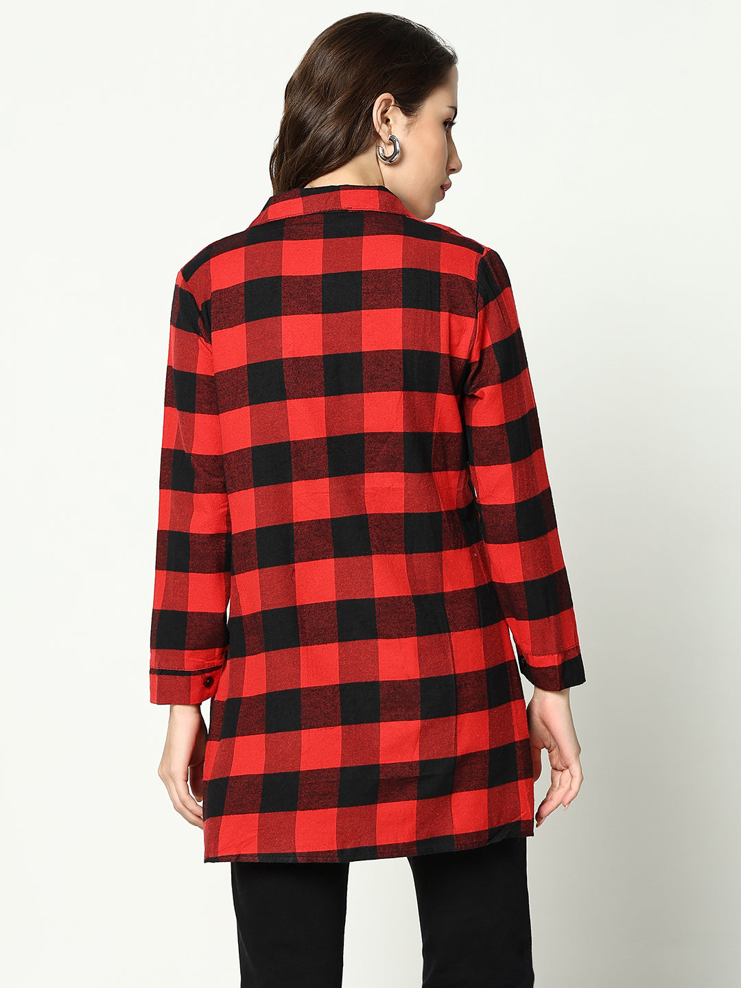 Women's Red Checked Longline Shirt