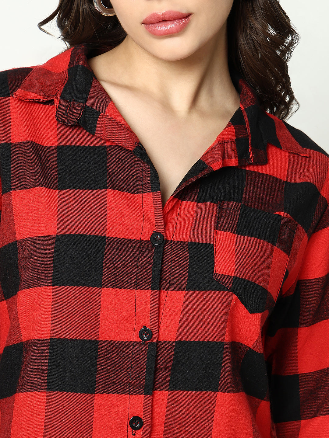 Women's Red Checked Longline Shirt