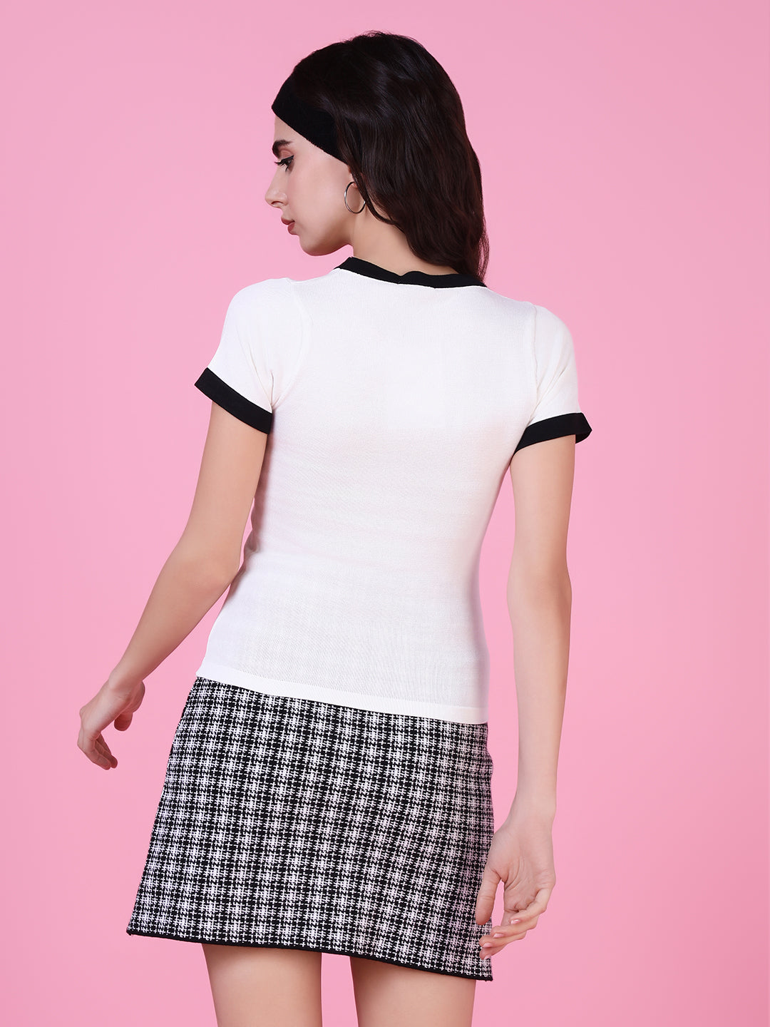 Women's White Solid Fitted Top