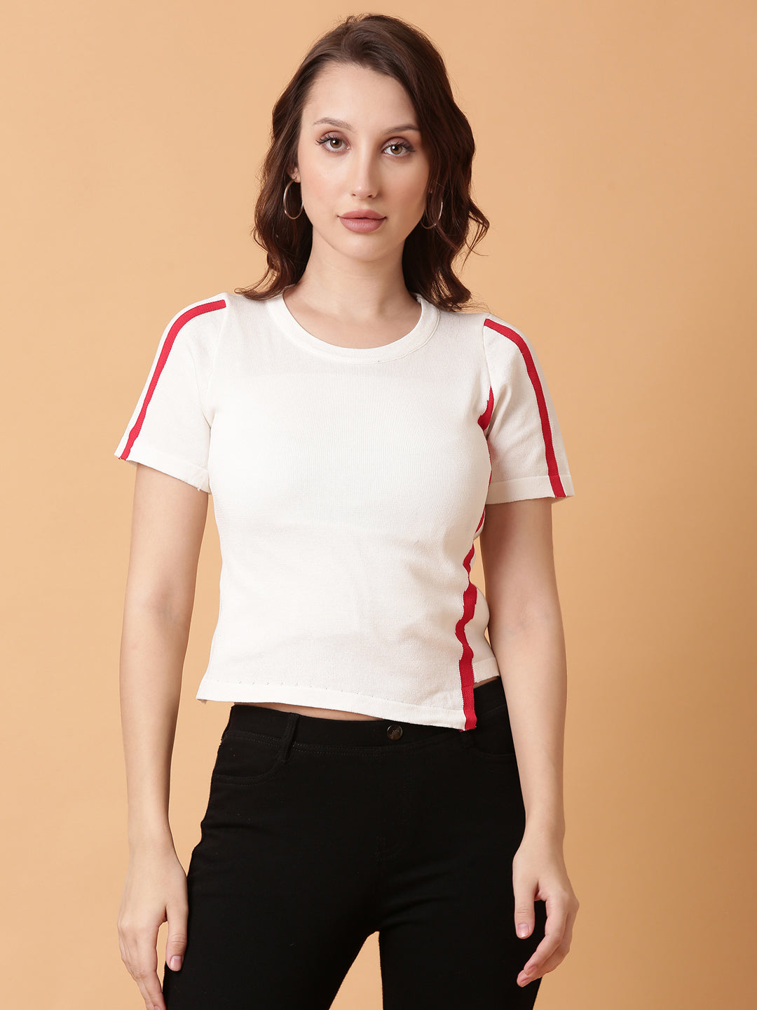 Women White Solid Top