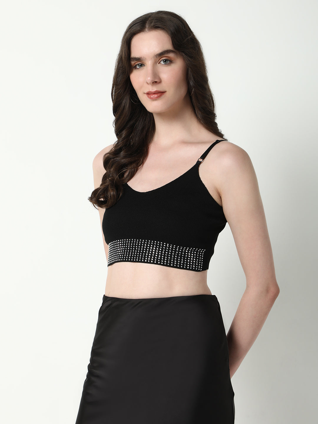 Women Black Solid Bralette Crop Top