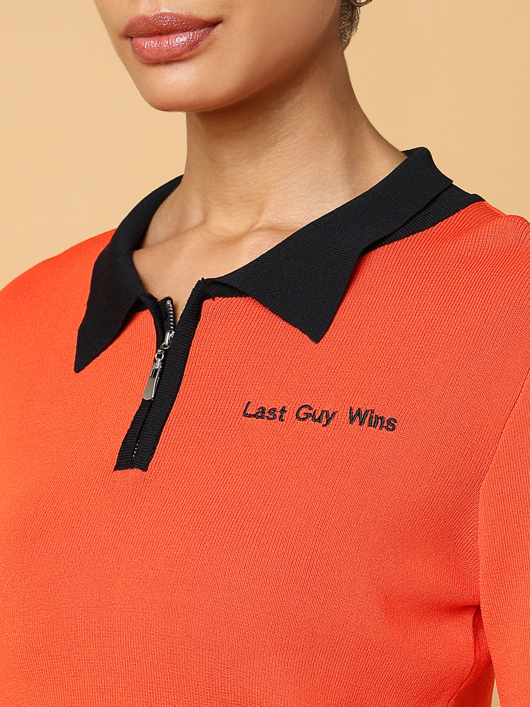 Women Solid Orange Fitted Crop Top