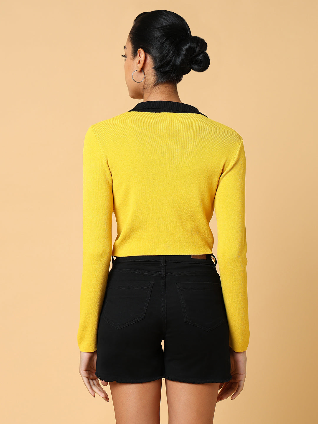 Women Solid Yellow Fitted Top