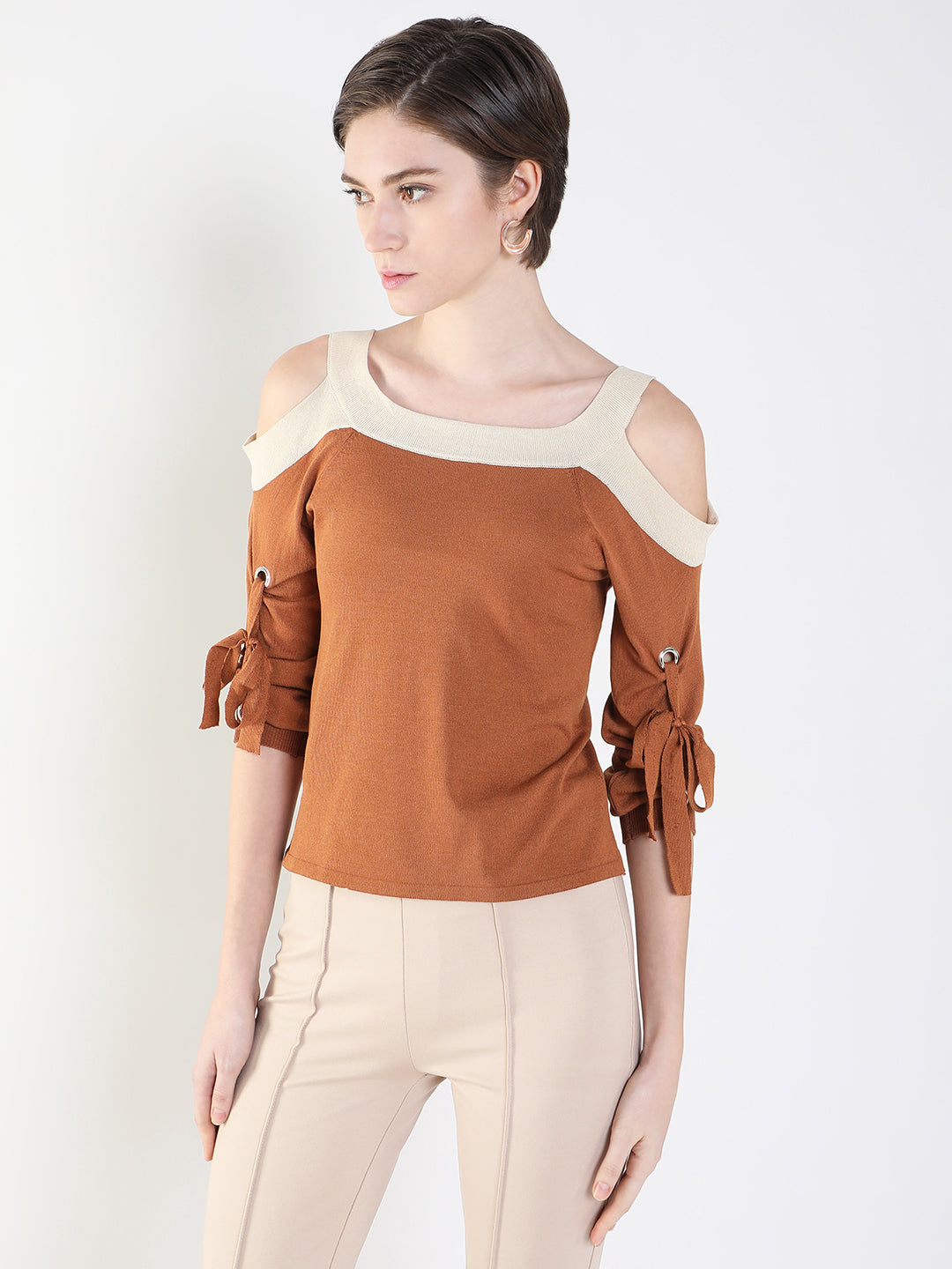 Women Solid Camel Brown Top