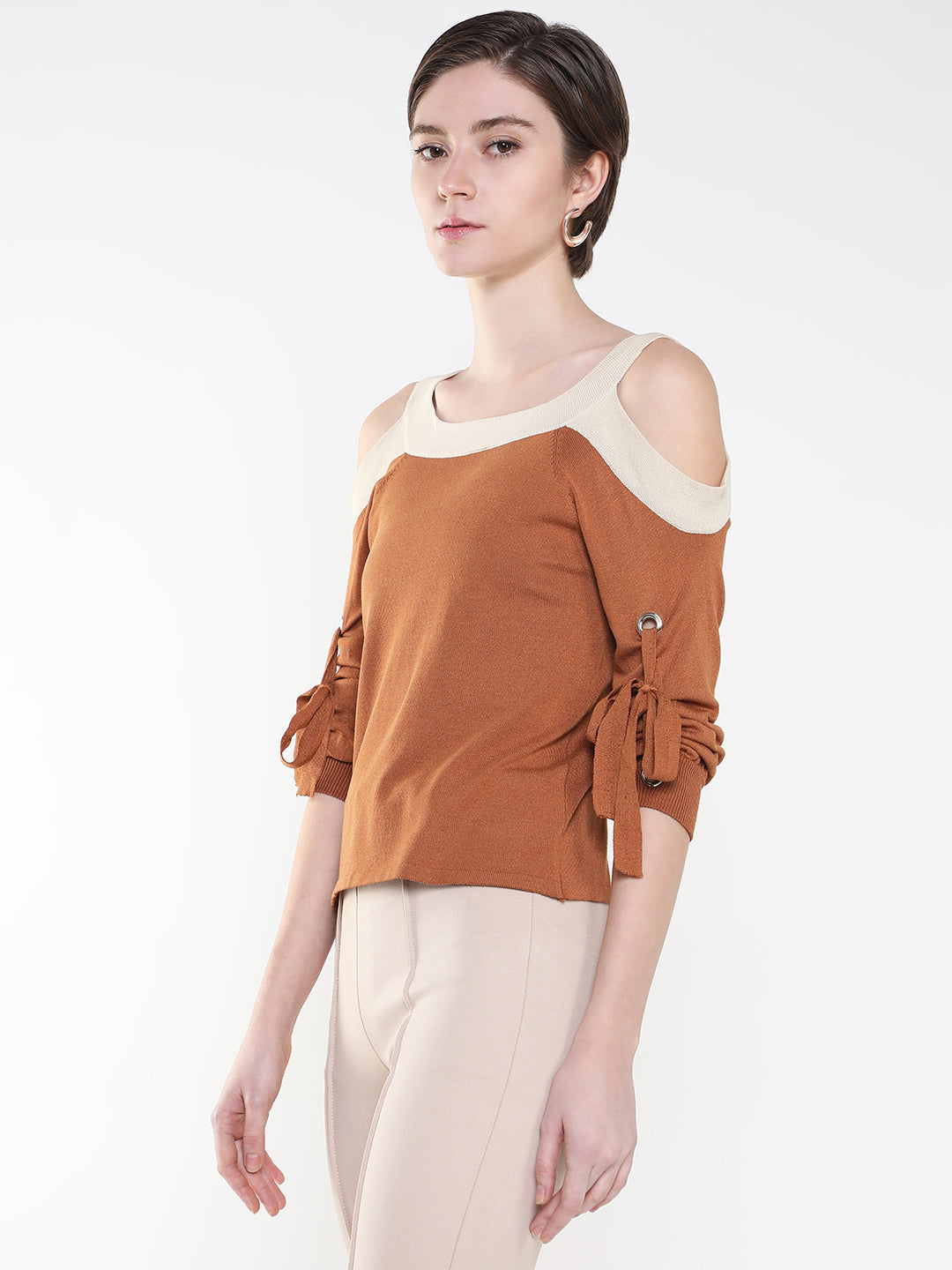 Women Solid Camel Brown Top