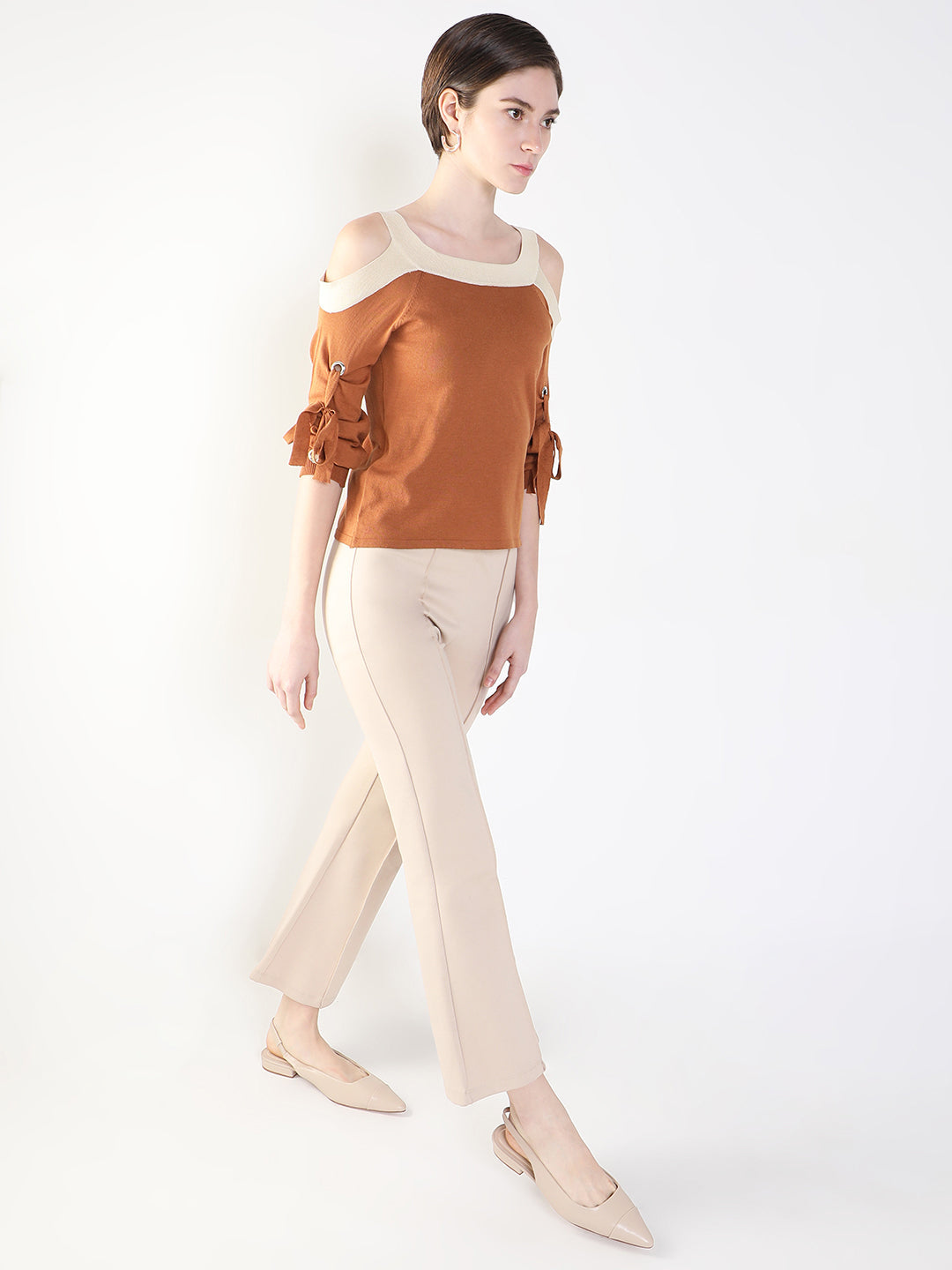 Women Solid Camel Brown Top