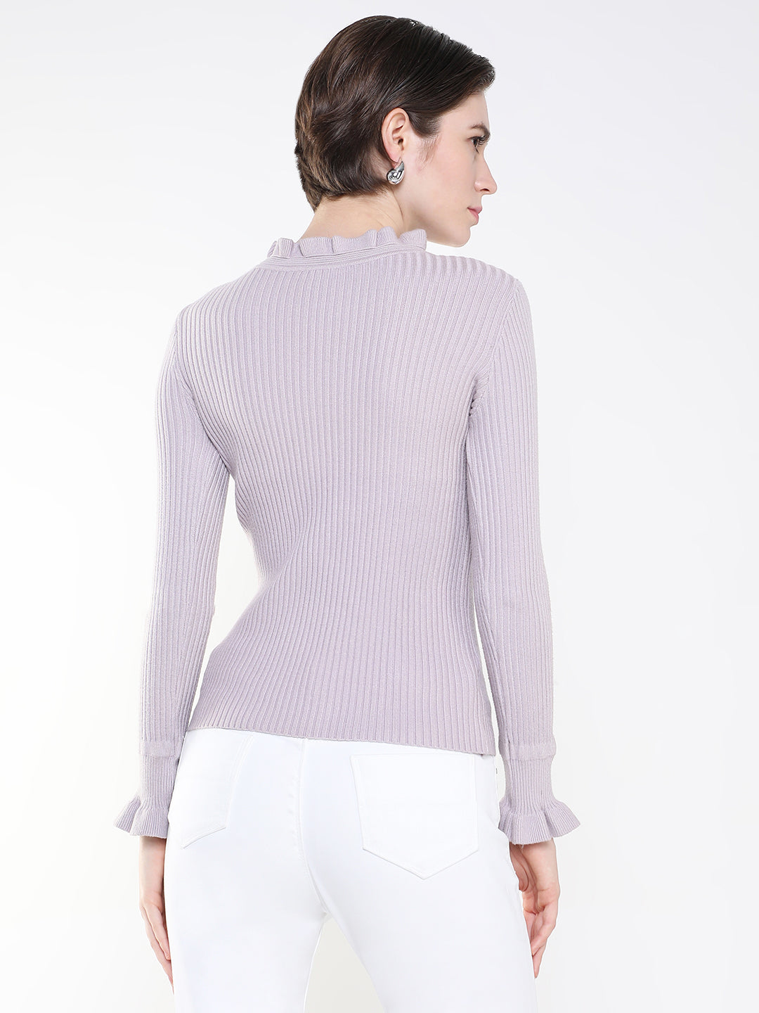 Women Solid Lavender Fitted Top