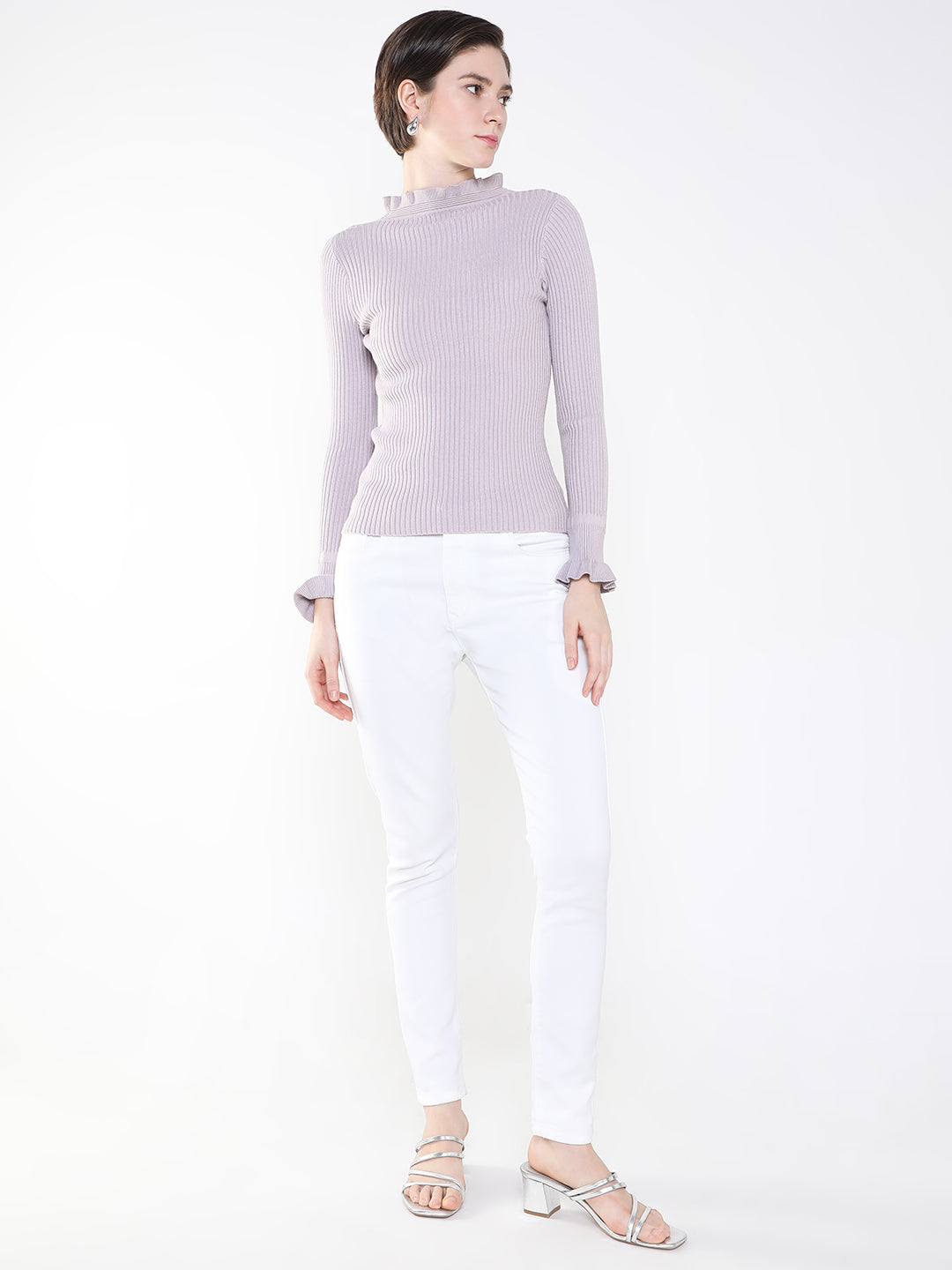 Women Solid Lavender Fitted Top