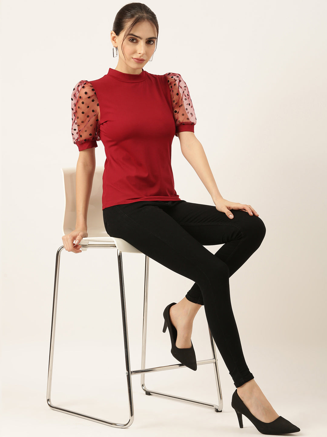 Women Solid Maroon Fitted Top