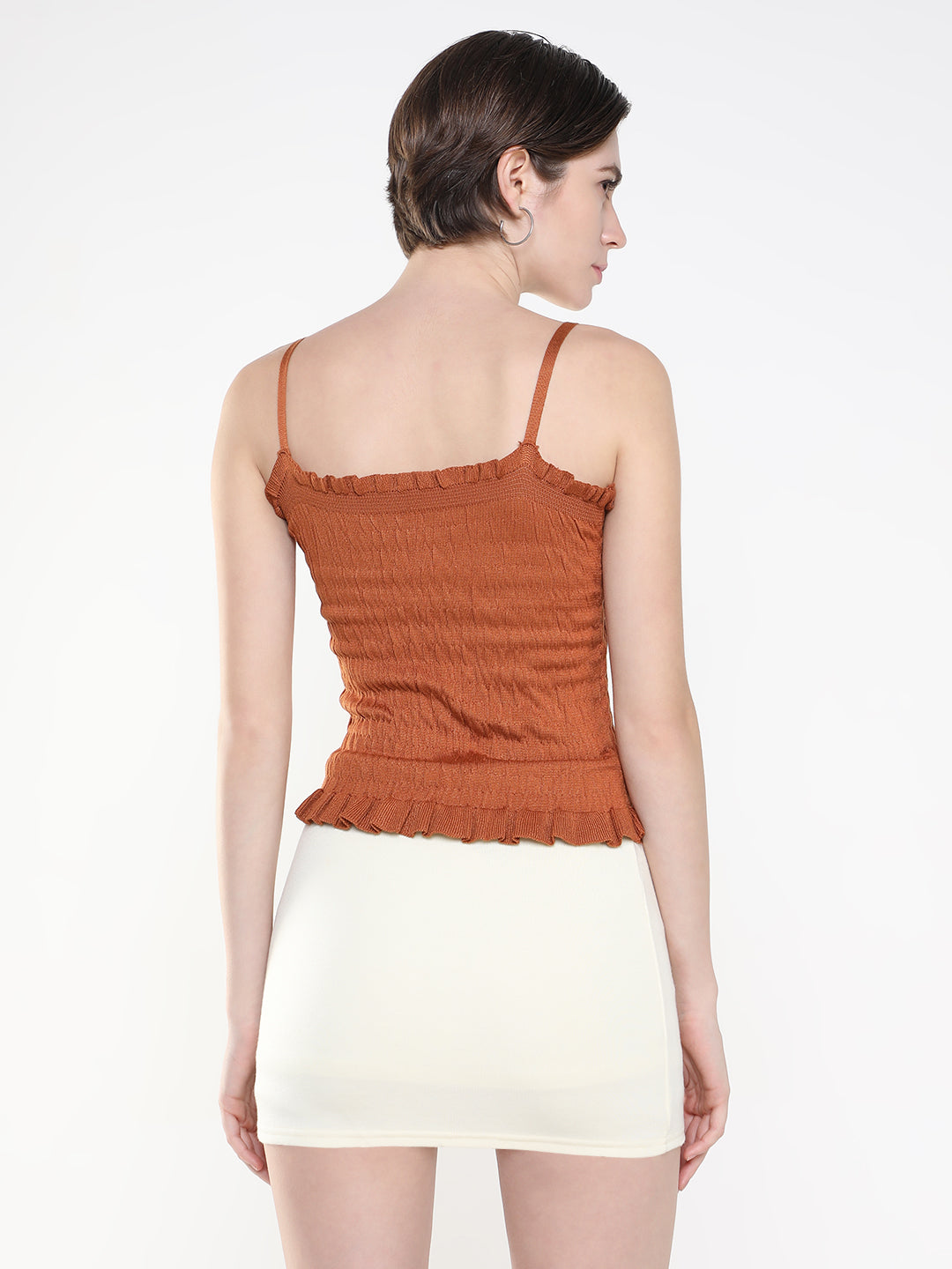 Women Solid Brown Fitted Crop Top