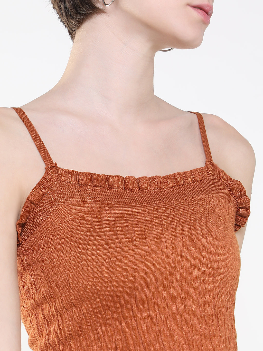 Women Solid Brown Fitted Crop Top