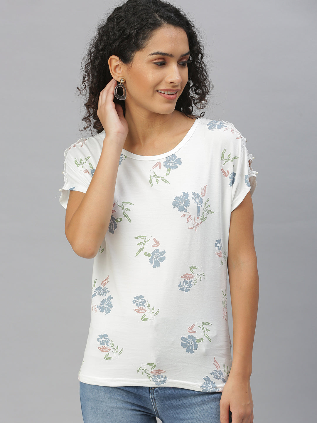 Women Printed White Top