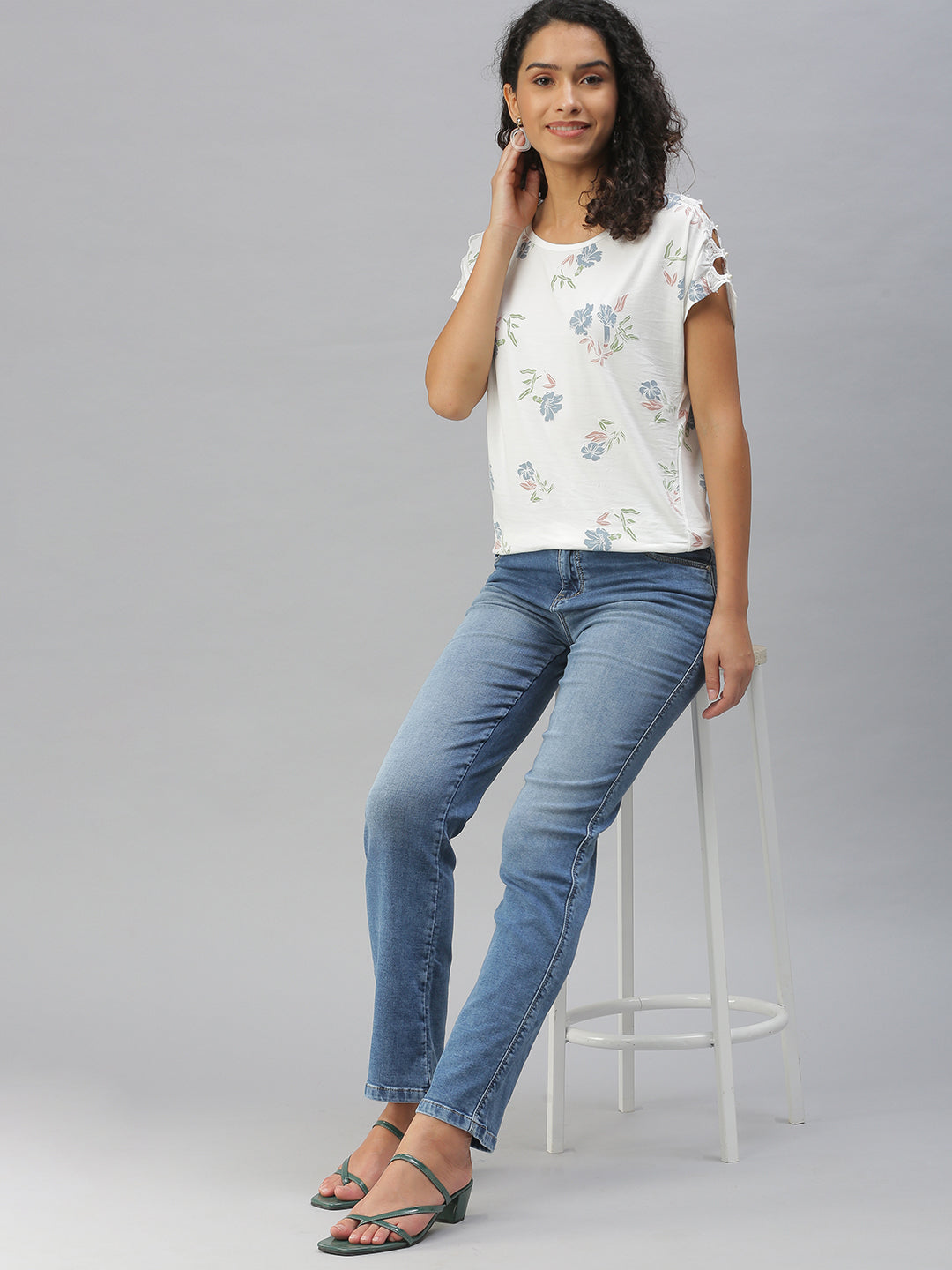 Women Printed White Top