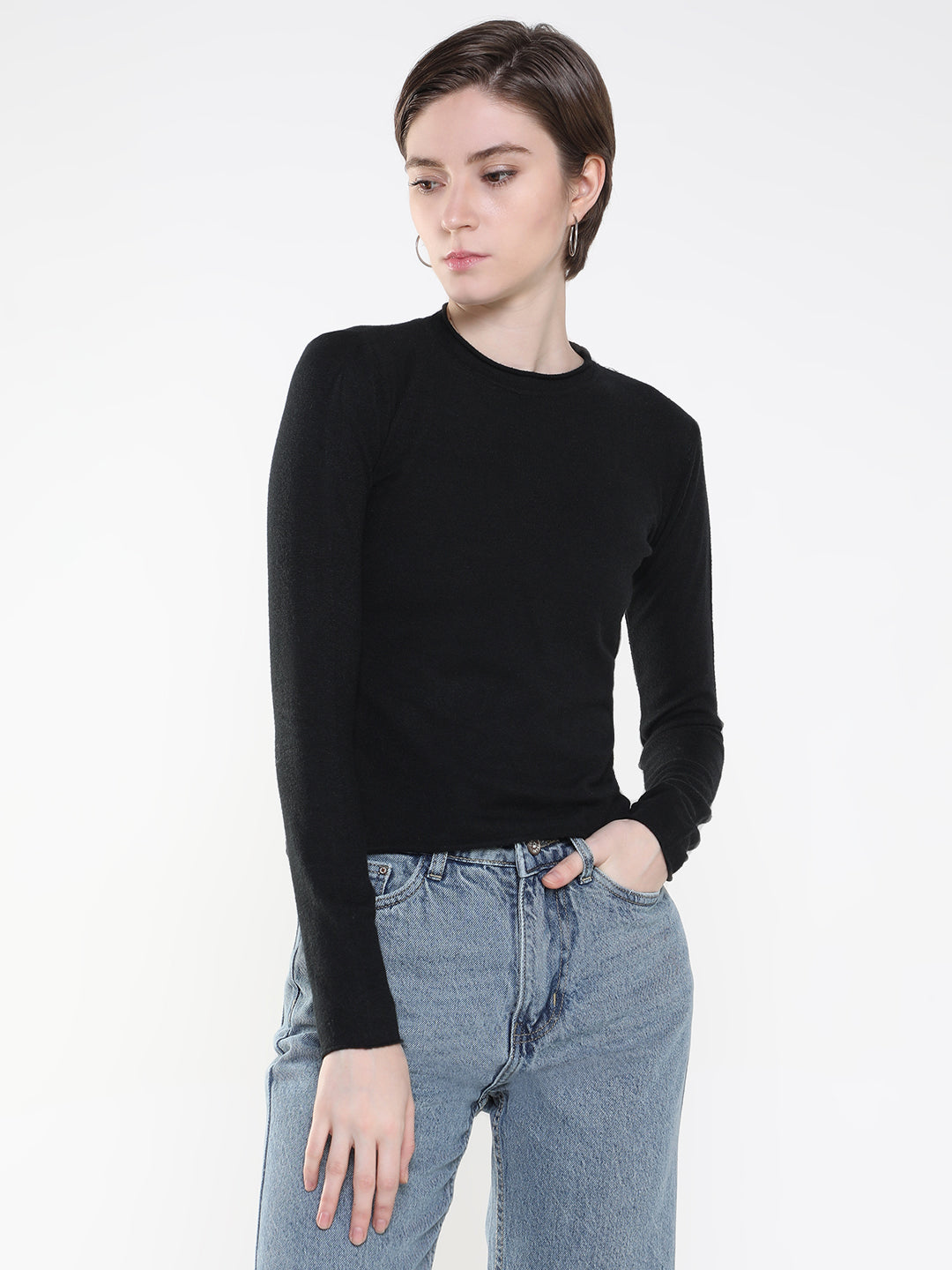 Women Solid Black Top