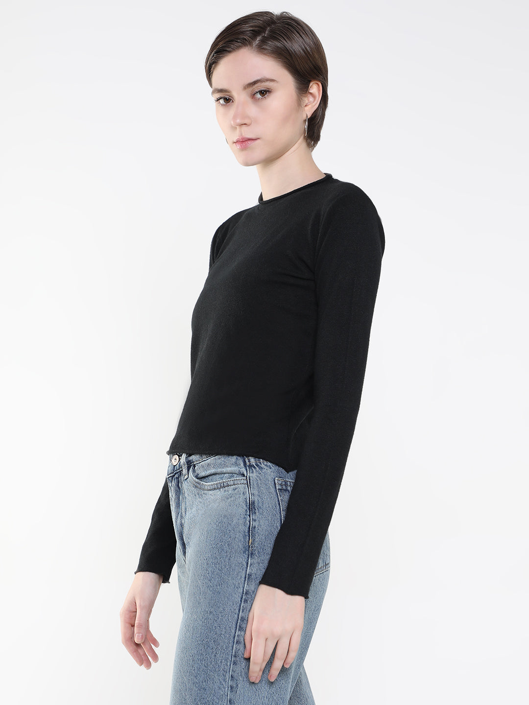 Women Solid Black Top