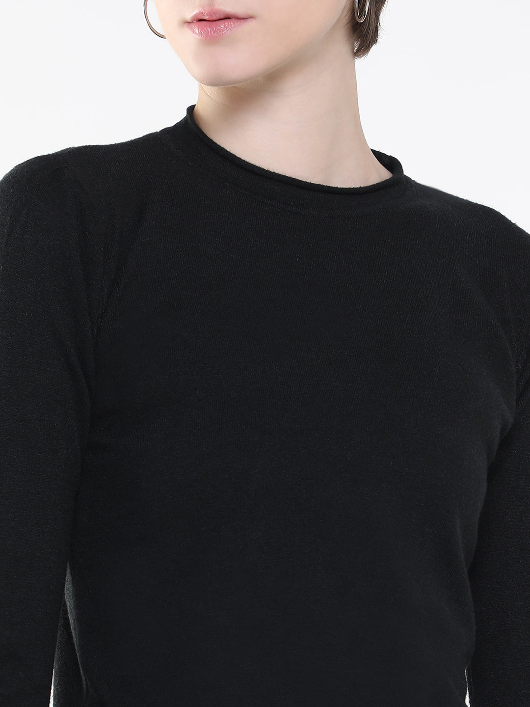 Women Solid Black Top