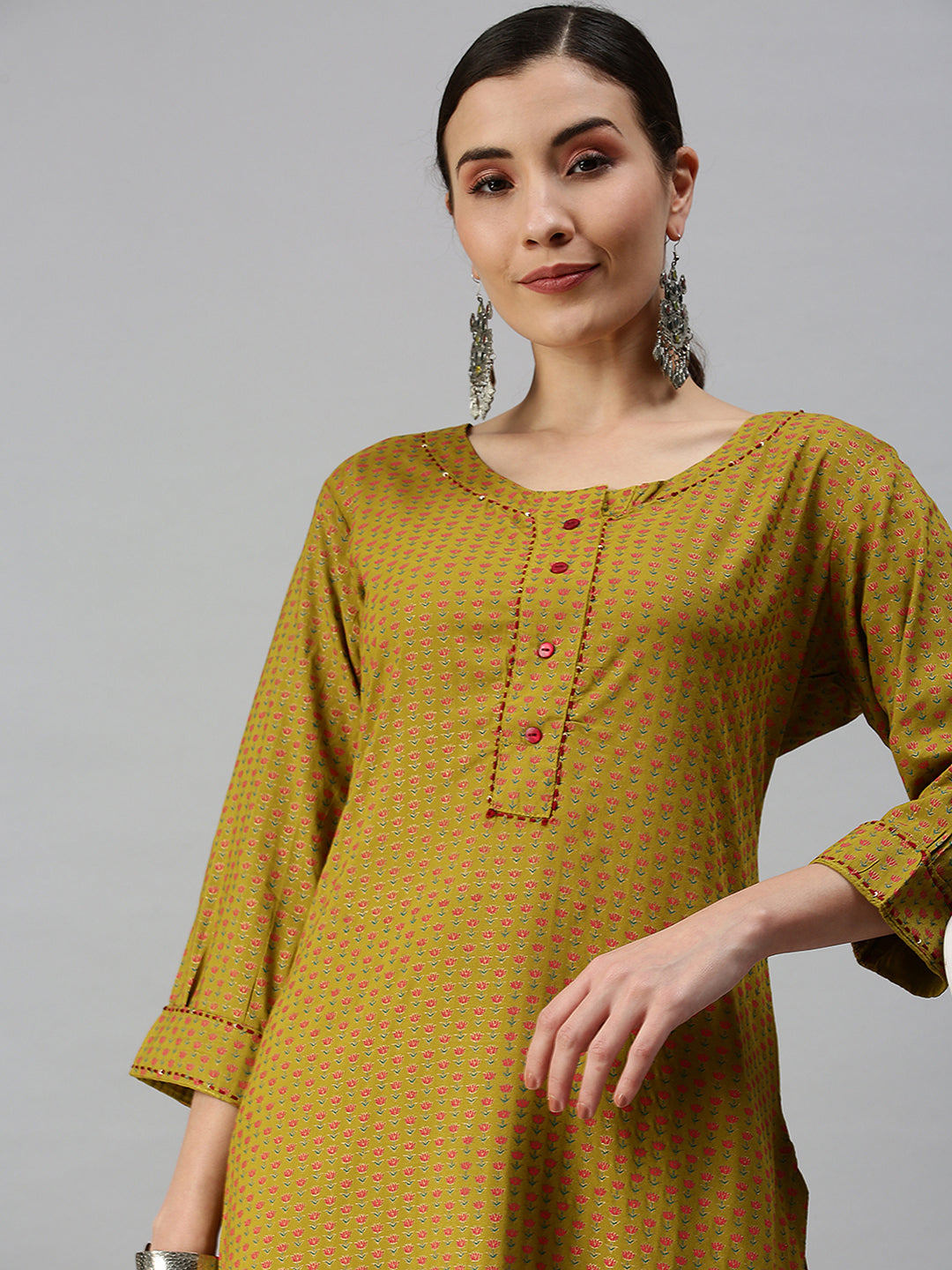 Women Printed Green Straight Kurta