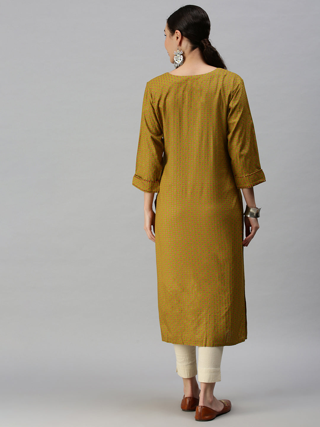 Women Printed Green Straight Kurta