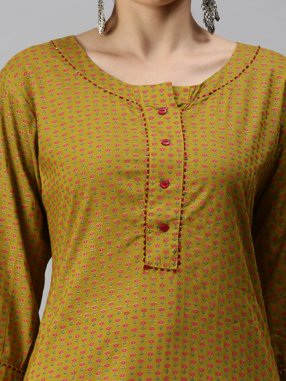 Women Printed Green Straight Kurta