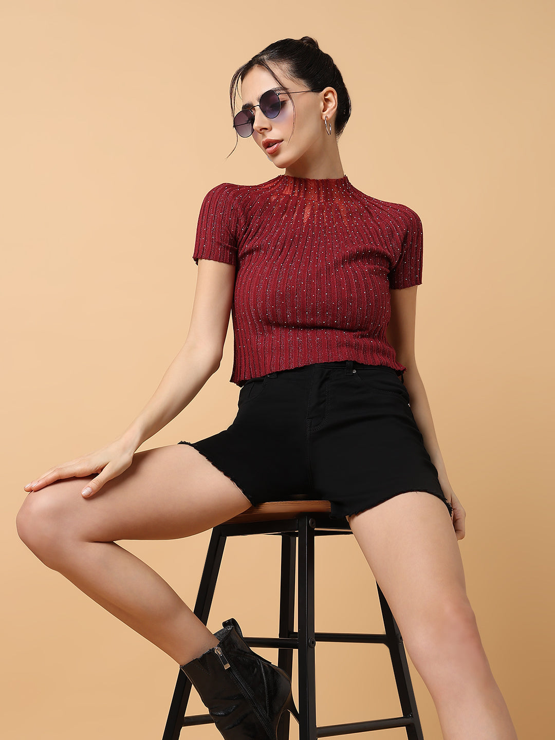 Women's Maroon Solid Top