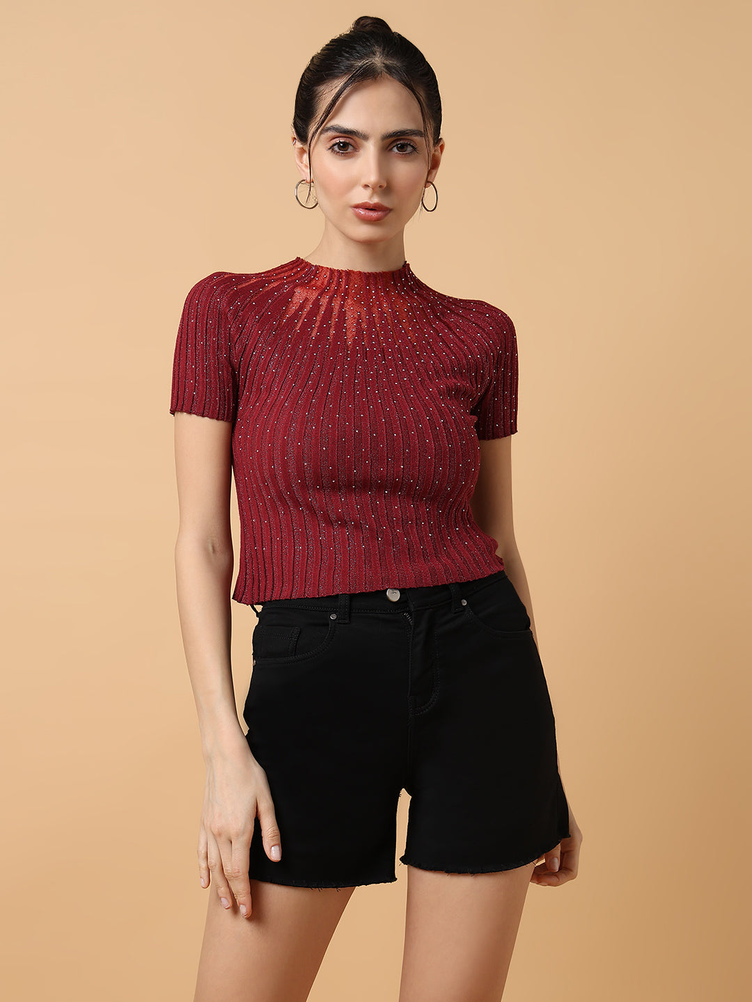 Women's Maroon Solid Top