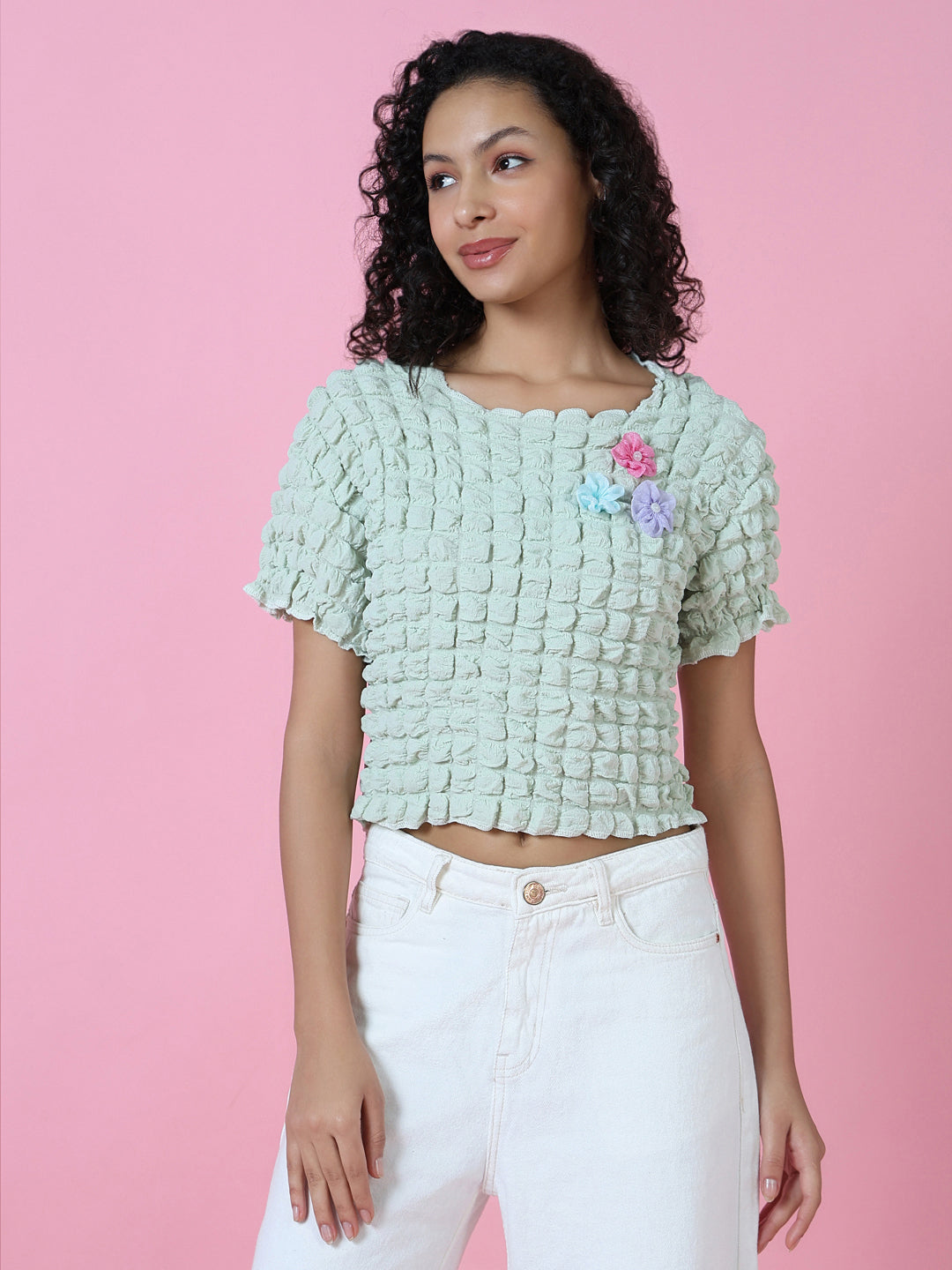 Women Sea Green Solid Top