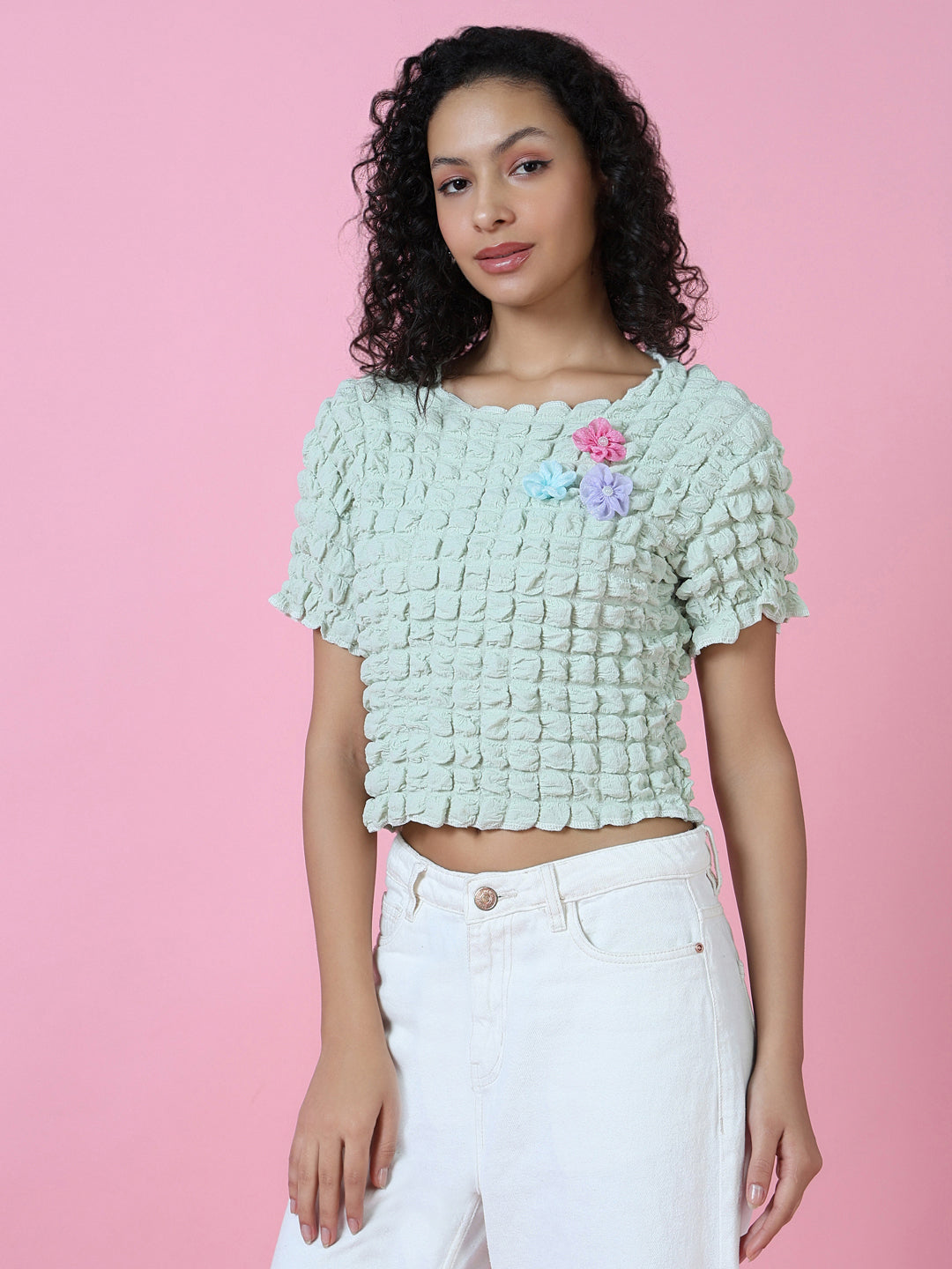 Women Sea Green Solid Top