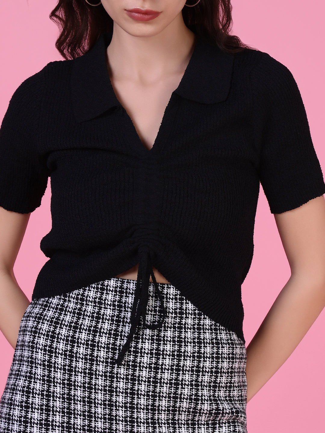 Women Black Solid Ruched Top