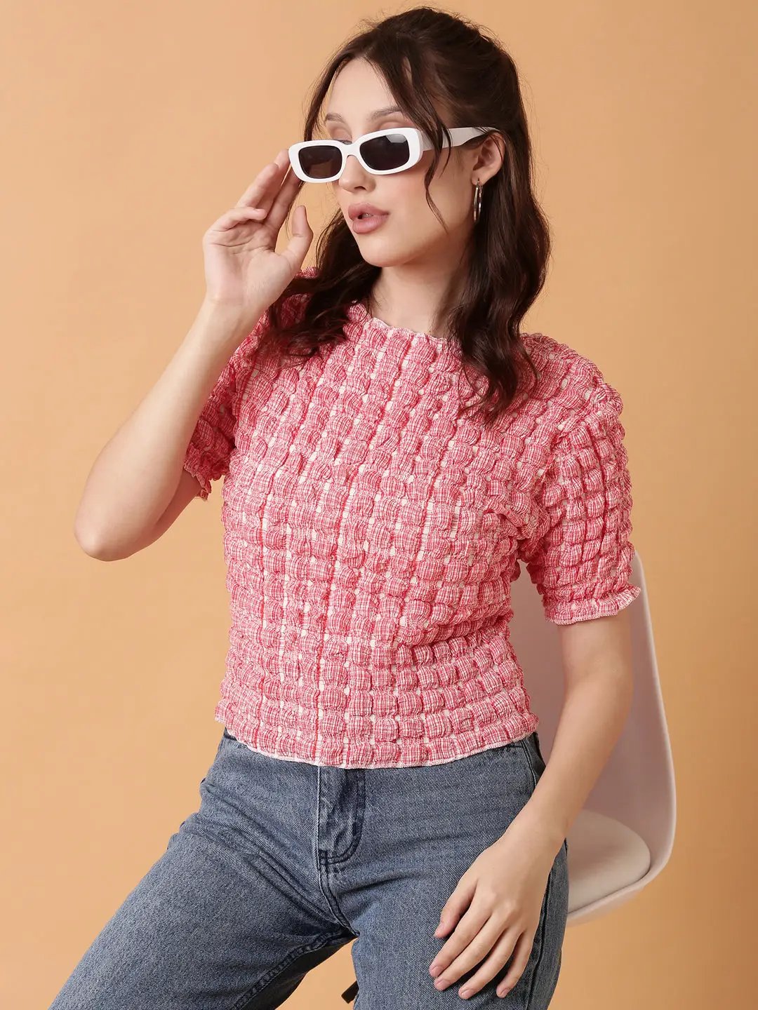 Women's Red Solid Top